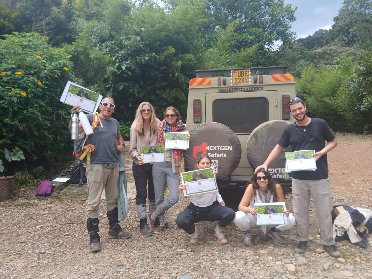 Travelers after a gorilla habituation experience in Uganda's Bwindi Impenetrable National Park